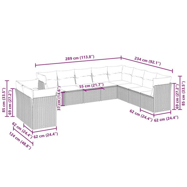 vidaXL Tr&auml;dg&aring;rdssoffset med dynor 10 delar ljusgr&aring; konstrotting