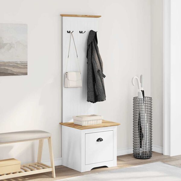 vidaXL Hallsk&aring;p med krokar BODO vit och brun 50x40x157 cm