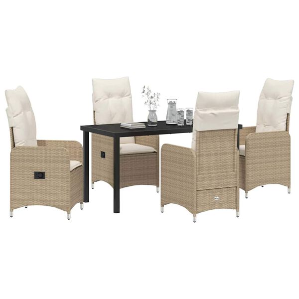 vidaXL Trädgårdsmöbelset med kudde 5 pcs Beige Poly rattan