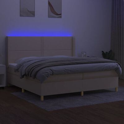 vidaXL Ramsäng med madrass & LED gräddvit 200x200 cm tyg