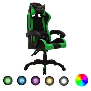 vidaXL Gamingstol med RGB LED-lampor gr&ouml;n och svart konstl&auml;der