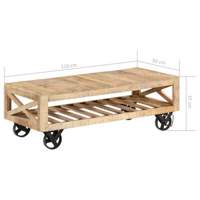 vidaXL Soffbord med hjul massivt mangoträ 110x50x37 cm