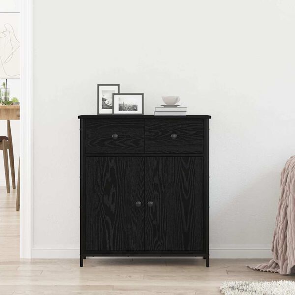vidaXL Sideboard med l&aring;da Svart Ek 70 x 30 x 80 cm Konstruerat tr&auml;