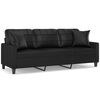 vidaXL 3-sitssoffa med prydnadskuddar svart 180 cm konstl&auml;der