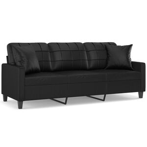 vidaXL 3-sitssoffa med prydnadskuddar svart 180 cm konstl&auml;der