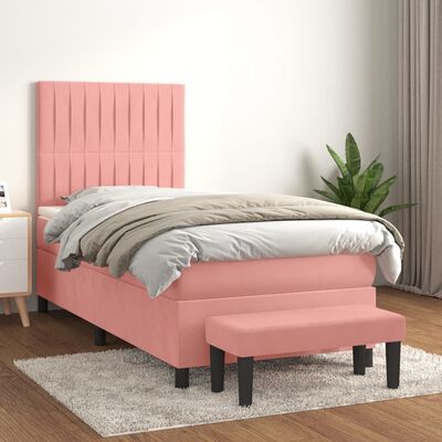 vidaXL Ramsäng med madrass rosa 100x200 cm sammet