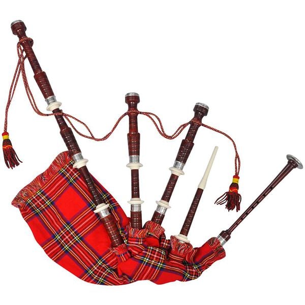 Skotsk Great Highland-s&auml;ckpipa R&ouml;d Royal Steward tartan