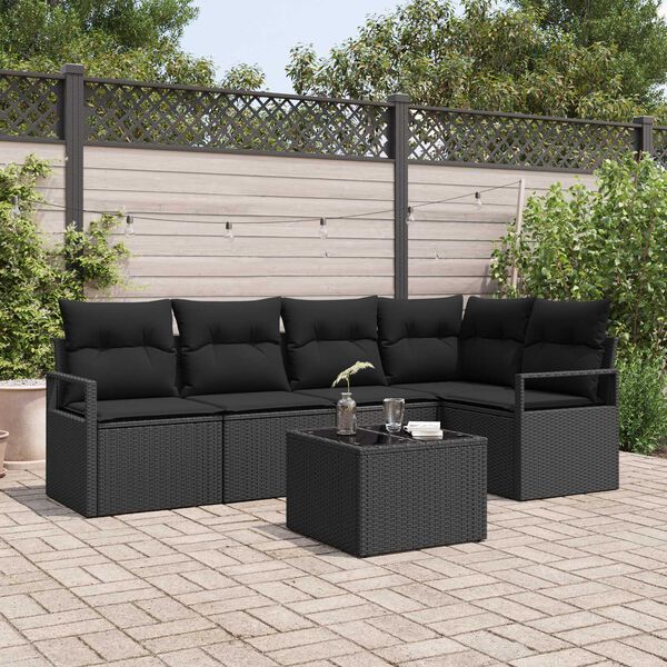 vidaXL Tr&auml;dg&aring;rdsoffset 6 pcs Svart Poly Rattan och Pulverlackerad St&aring;l