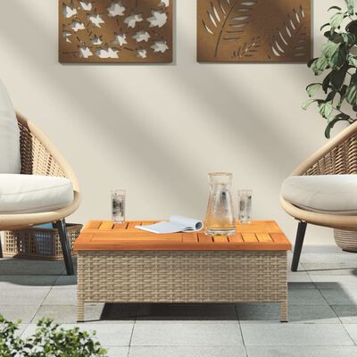 vidaXL Trädgårdsbord beige 70x70x25 cm rotting och akaciaträ