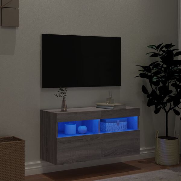 vidaXL Väggmonterad tv-skåp LED grå sonoma-ek 80x30x40 cm