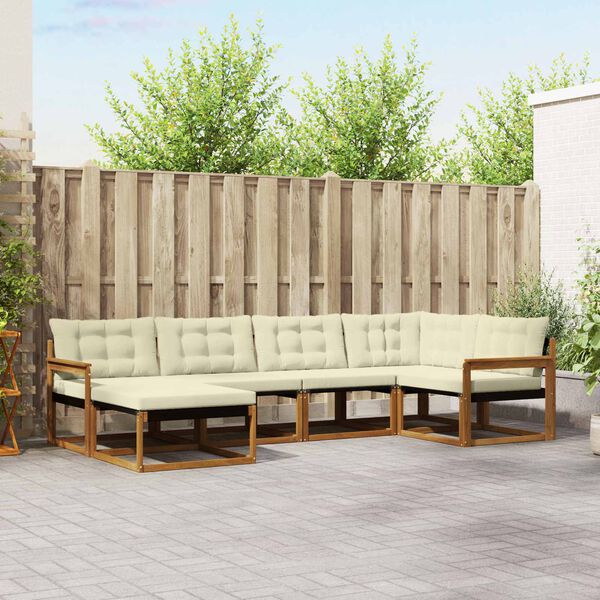 vidaXL Utomhussoffset 6 pcs Naturlig och Gr&auml;dde Massivt Akaciatr&auml;