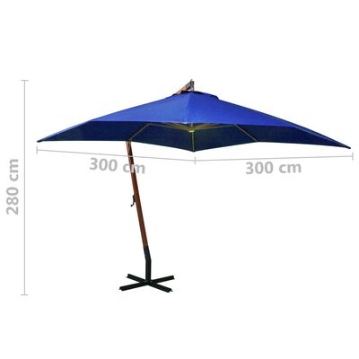 vidaXL Hängande parasoll med stång azurblå 3x3 m massivt granträ
