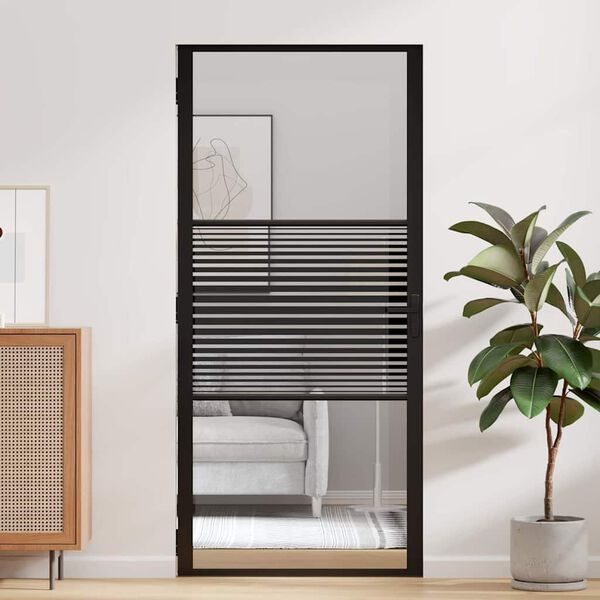 vidaXL Inredningsdörr Svart 93 x 201.5 cm Härdat glas och aluminium