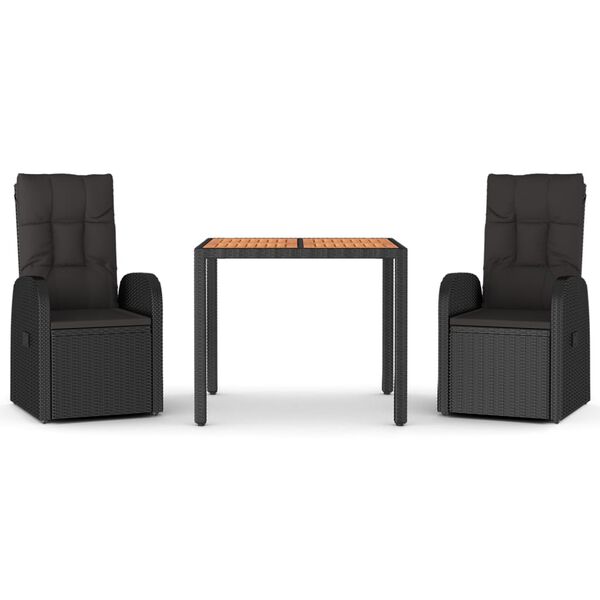 vidaXL Matgrupp f&ouml;r tr&auml;dg&aring;rden med dynor 3 delar svart konstrotting