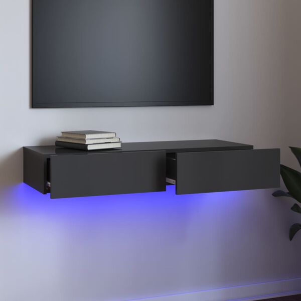 vidaXL TV-b&auml;nk med LED-belysning gr&aring; h&ouml;gglans 90x35x15,5 cm