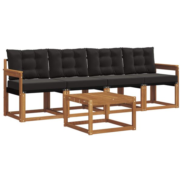 vidaXL Utomhussoffset med kudde 5 pcs Naturlig och svart
