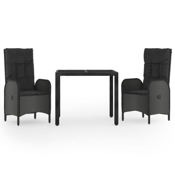 vidaXL Matgrupp f&ouml;r tr&auml;dg&aring;rden med dynor 3 delar svart konstrotting