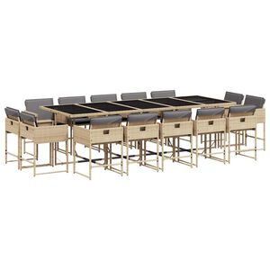 vidaXL Matgrupp f&ouml;r tr&auml;dg&aring;rden m. dynor 15 delar mixbeige konstrotting
