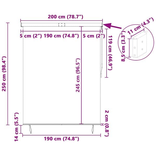 vidaXL Rullgardin Orange och Brunt 200 x 250 cm Tyg och Aluminium