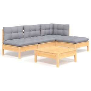 vidaXL Loungegrupp med gr&aring; dynor 5 delar massiv furu