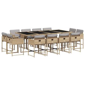 vidaXL Matgrupp f&ouml;r tr&auml;dg&aring;rden med dynor 13delar mixbeige konstrotting