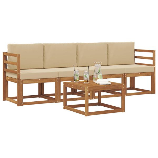 vidaXL Utomhussoffset med kudde 5 pcs Naturlig och Beige