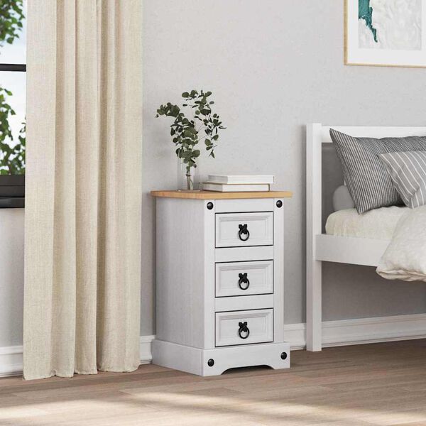 vidaXL S&auml;ngbord med l&aring;da Vit 35 x 32,5 x 58 cm Massiv furu