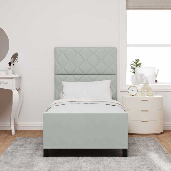 vidaXL B&auml;ddfj&auml;der med huvudgavel Ljusgr&aring; 90 x 190 cm Sammet