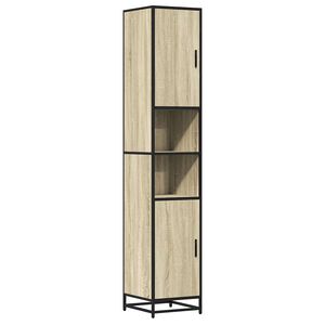 vidaXL Badrumssk&aring;p sonoma-ek 35x37,5x188,5 cm konstruerat tr&auml; & metall