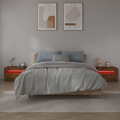 vidaXL Sängbord 2 st med LED-belysning rökfärgad ek 60x35x40 cm