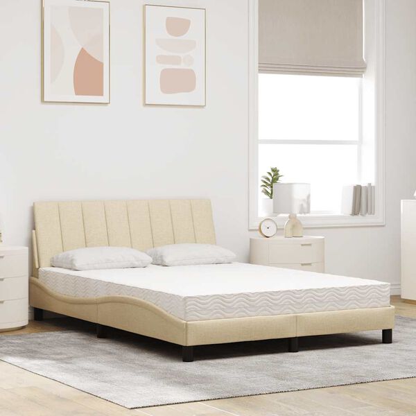 vidaXL Bed with Mattress "Hanko" Cream 140x190 cm Fabric