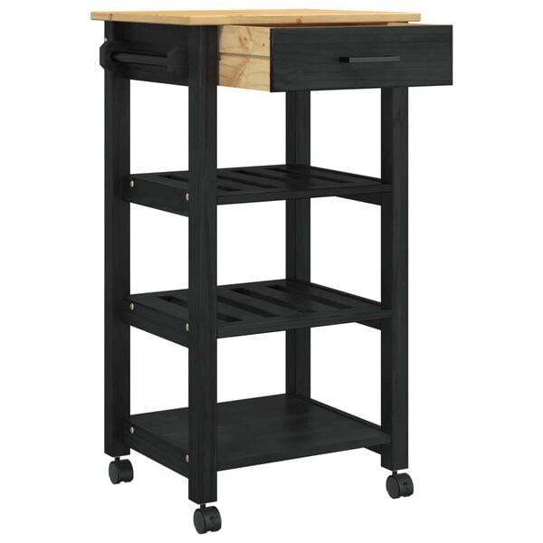 vidaXL K&ouml;ksvagn Svart 88,5 x 40 x 48 cm Massiv furu