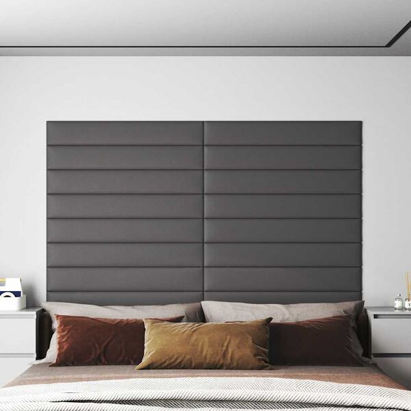 vidaXL V&auml;ggpaneler 12 st gr&aring; 90x15 cm konstl&auml;der 1,62 m&sup2;