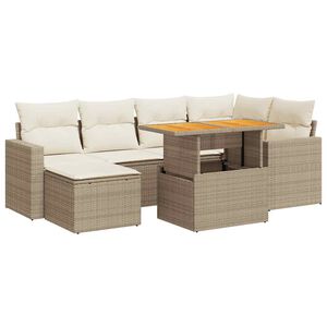 vidaXL Matgrupp f&ouml;r tr&auml;dg&aring;rden med dynor 7 delar beige konstrotting