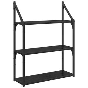 vidaXL V&auml;gg hylla med hylla Svart Ek 60 x 21 x 78,5 cm Konstruerat tr&auml;