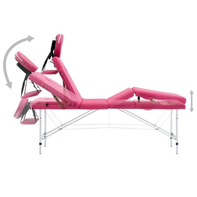 vidaXL Hopfällbar massagebänk 4 sektioner aluminium rosa