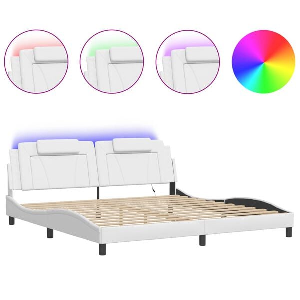 vidaXL Bed Frame "Viana" with LED without Mattress White 200x200 cm