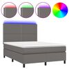 vidaXL Ramsäng med madrass & LED grå 140x190 cm konstläder