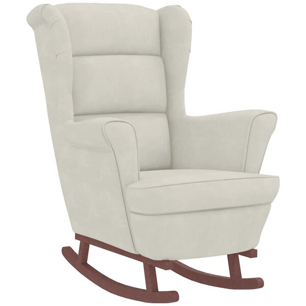 vidaXL Gungstol med ryggst&ouml;d Gr&auml;ddvit sammet och massivt tr&auml;