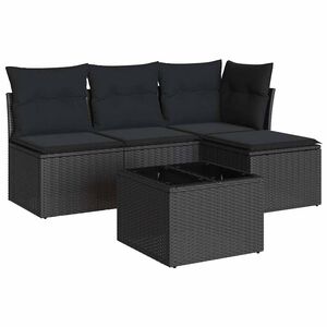 vidaXL Loungegrupp f&ouml;r tr&auml;dg&aring;rden med dynor 5 delar svart konstrotting