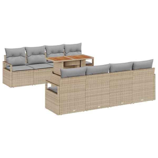 vidaXL Trädgårdsoffset med lagring 9 pcs Beige Poly rattan