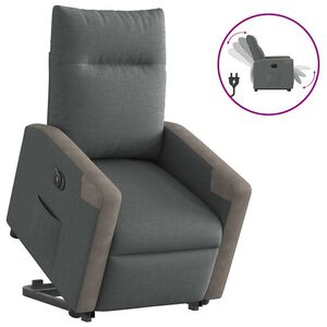 vidaXL Elektrisk reclinerf&aring;t&ouml;lj med uppresningshj&auml;lp m&ouml;rkgr&aring; tyg