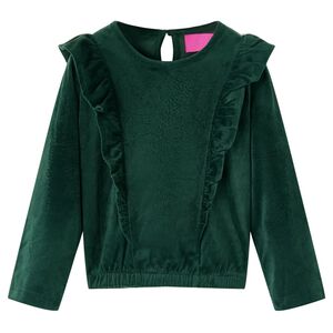 Blus med volanger f&ouml;r barn m&ouml;rkgr&ouml;n 104