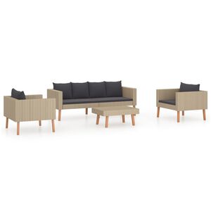 vidaXL Loungegrupp f&ouml;r tr&auml;dg&aring;rden med dynor 4 delar konstrotting beige