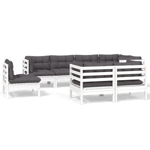 vidaXL Loungegrupp med dynor 8 delar vit massiv furu