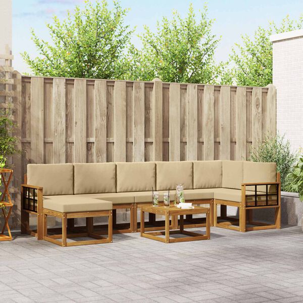 vidaXL Utomhussoffset med kudde 8 pcs Naturlig och Beige