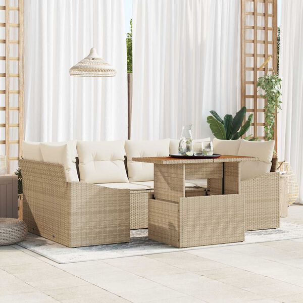 vidaXL Tr&auml;dg&aring;rdsoffset med lagring 7 pcs Beige Poly rattan