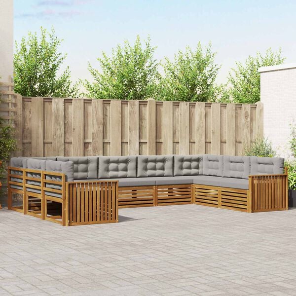 vidaXL Utomhussoffset 9 pcs Naturlig och Ljus Gr&aring; Massivt Akaciatr&auml;