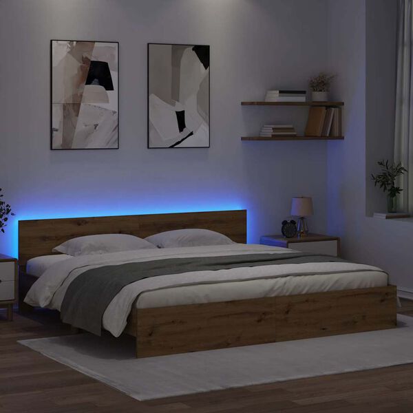 vidaXL S&auml;ngram med huvudgavel Artisan Ek 200 x 200 cm Konstruerat tr&auml;