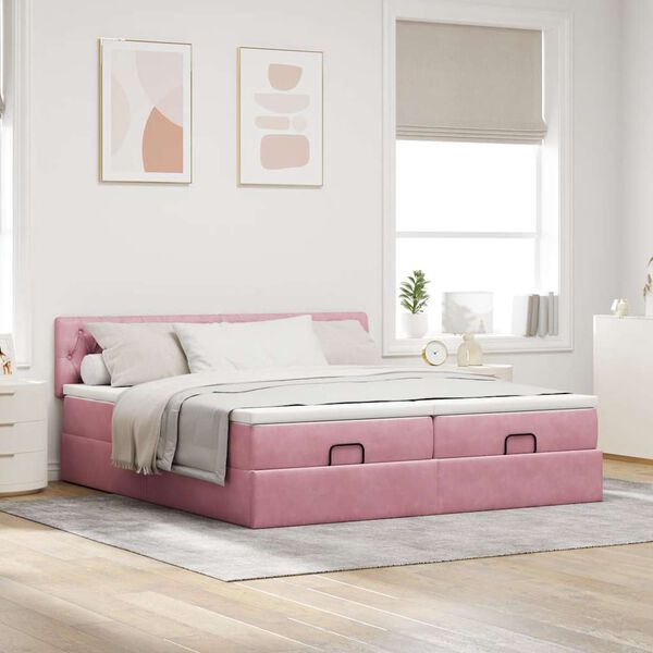 vidaXL Ottoman s&auml;ngram med madrasser rosa 160x200 cm sammet